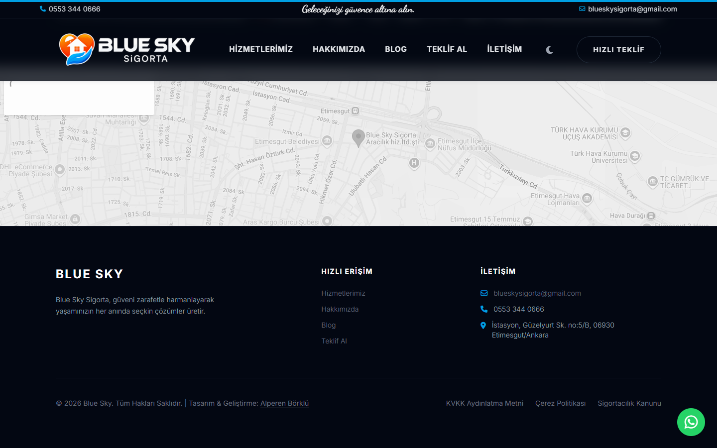 Blue Sky Sigorta Footer & Lead Generation