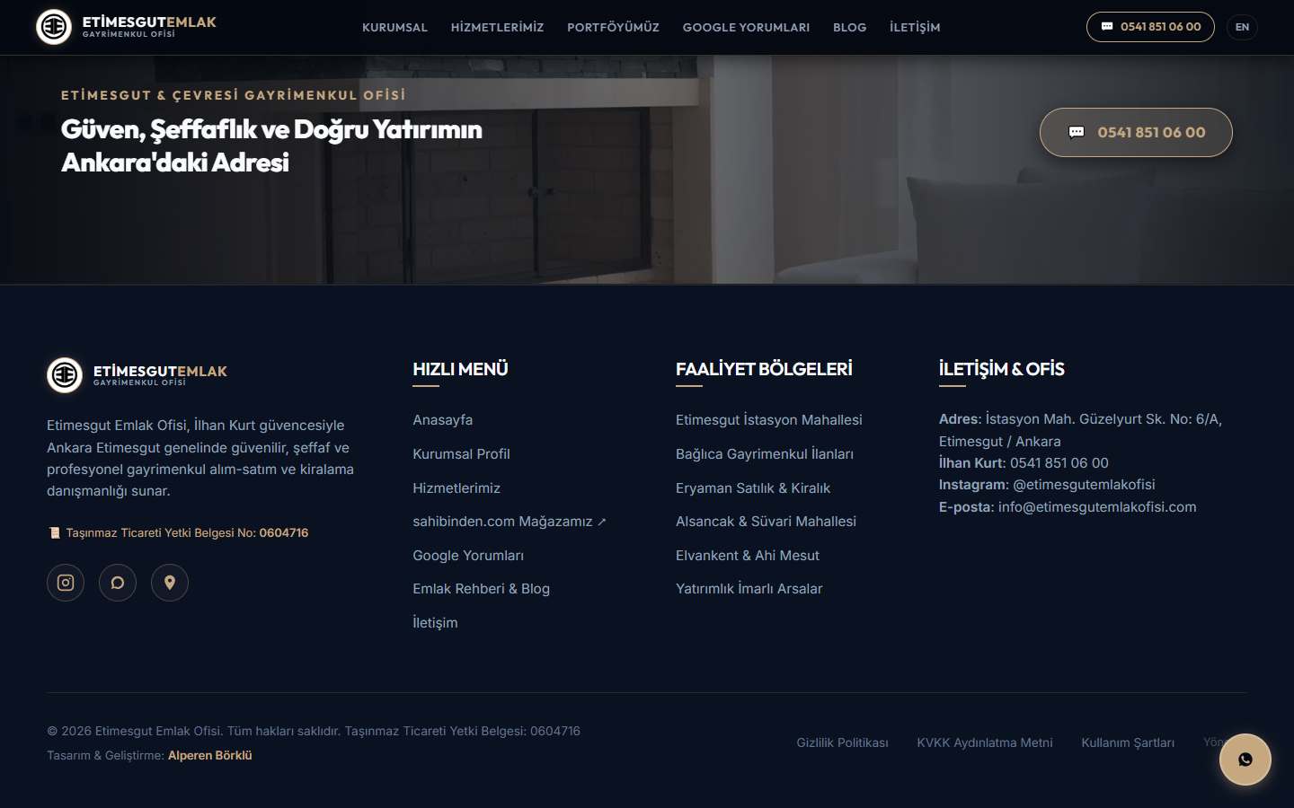 Etimesgut Emlak Ofisi Footer & Lead Generation