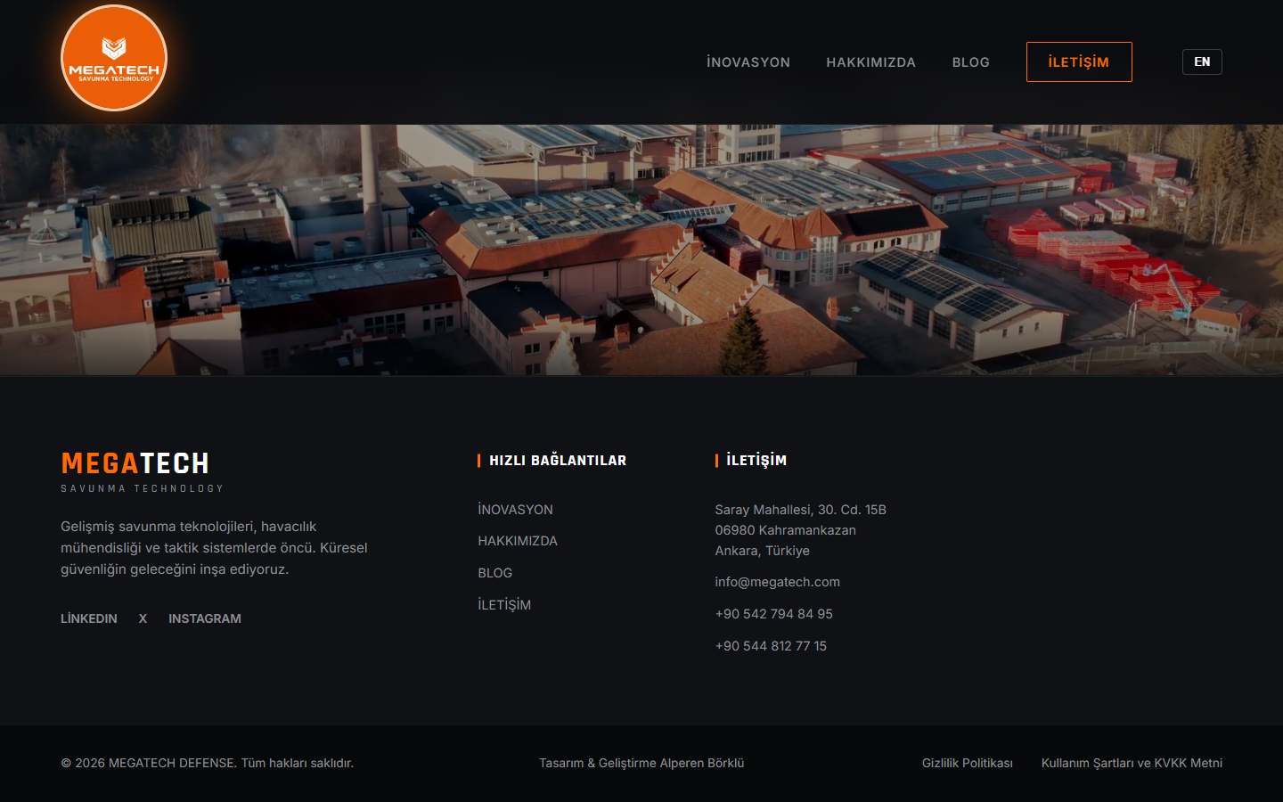 Megatech Savunma Footer & Lead Generation